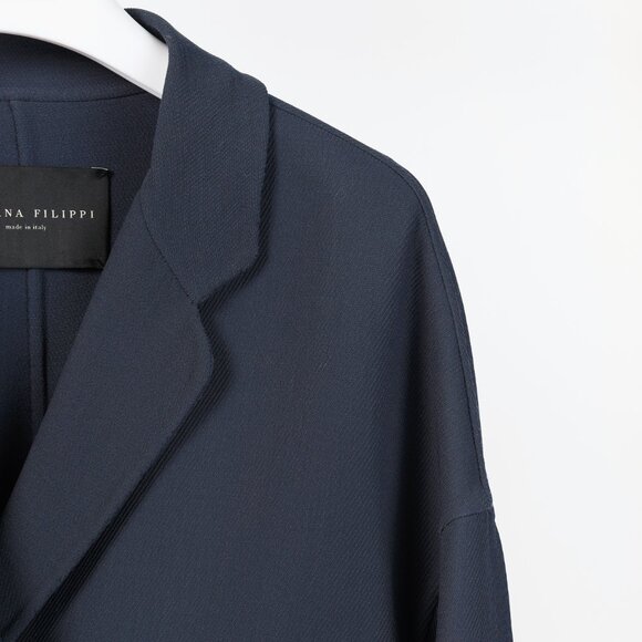 Fabiana Filippi Navy Twill Bead-Trim Double-Breasted Coat - Picture 4 of 10